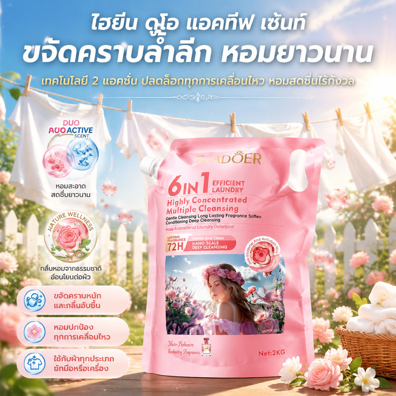 Hygiene Expert น้ำยาซักผ้า 600 มล. และน้ำยาปรับผ้านุ่ม Sunrise Kiss 500 มล.