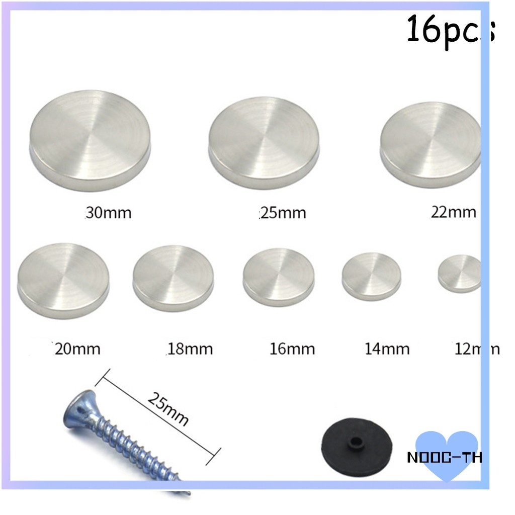 [NOOC]16 ชิ้น CHROME ELECTROPPLATED MIRROR SCREW CAP THREADED DISPLAY SCREW CAP