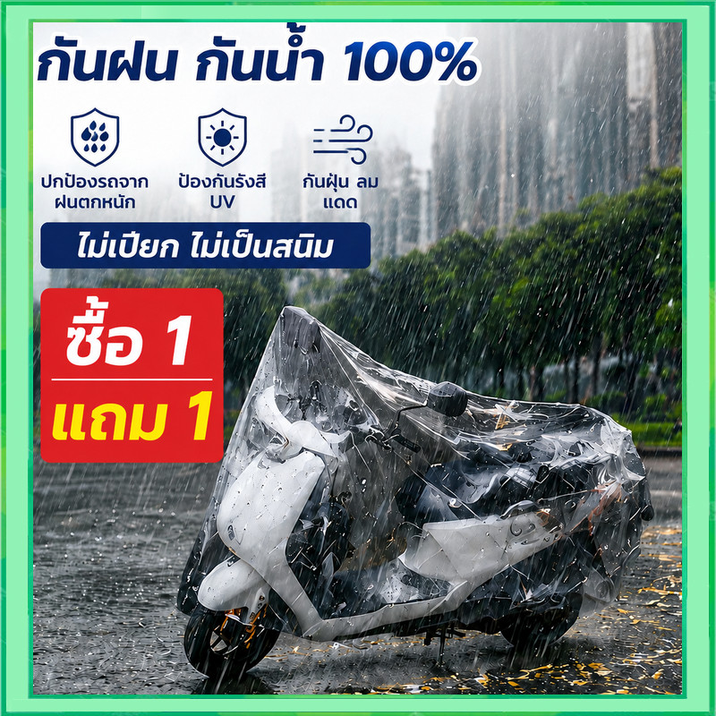(ซื้อ 1 แถม 1) ผ้าคลุมรถมอไซ ผ้าคลุมรถมอเตอร์ ไซค์ ผ้าคลุมรถจักรยาน กันน้ำ กันแดด ไซต์แบบบางเน้นพกพาง่าย