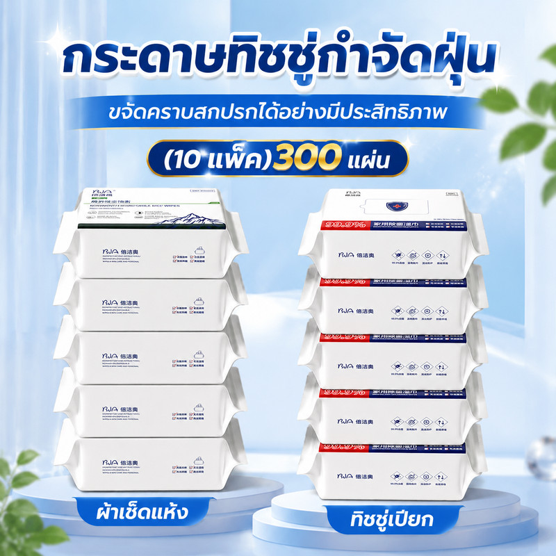 10 แพ็ค 800 แผ่น ไม้ถูพื้น ผ้ารีฟิลถูพื้น กระดาษเปียก กระดาษแห้ง ใช้แล้วทิ้ง 10 แพ็ค 20x30cm