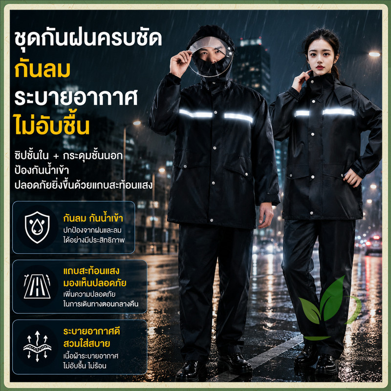 【อัพเกรดกันน้ำ】ชุดกันฝนแบบหนา ชุดกันฝนแยกส่วน เสื้อกันฝน กันน้ำได้72ชั่วโมง กันน้ำฝนตกหนัก เสื้อกันฝนผู้ใหญ่