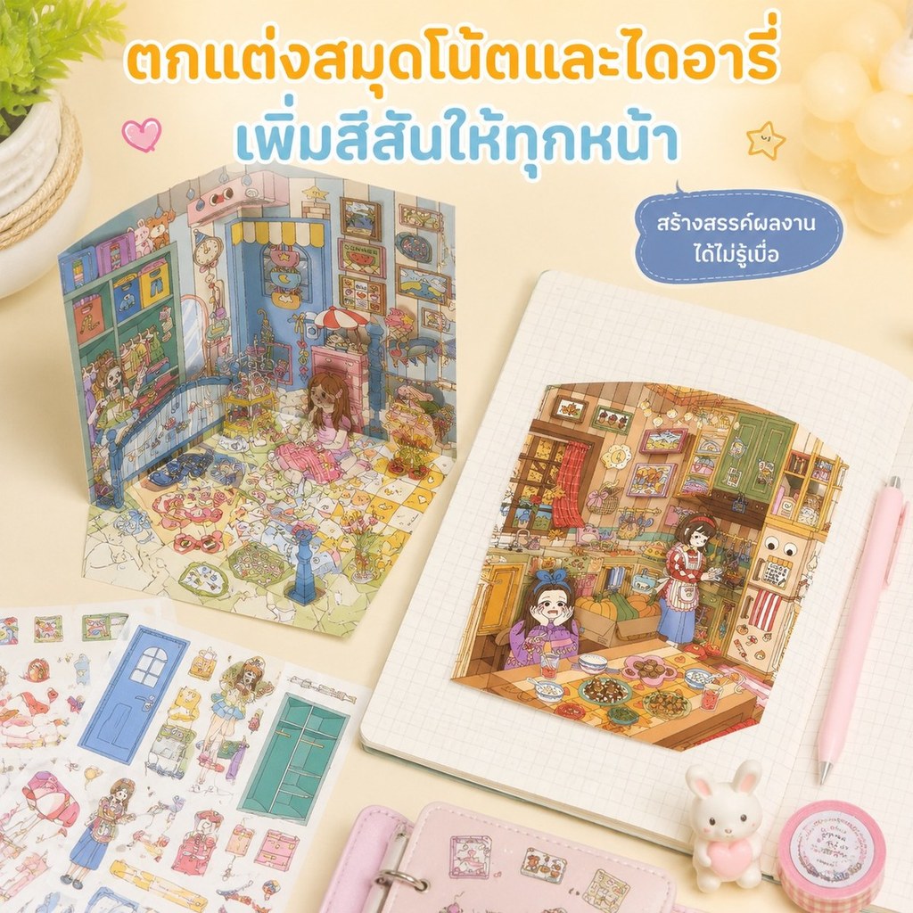 สติกเกอร์คอลลาจซีรีส์ป่าเล่าเรื่อง ลายฉากซ้อนน่ารัก สำหรับตกแต่ง Journal รูปถ่าย และสมุดบันทึก