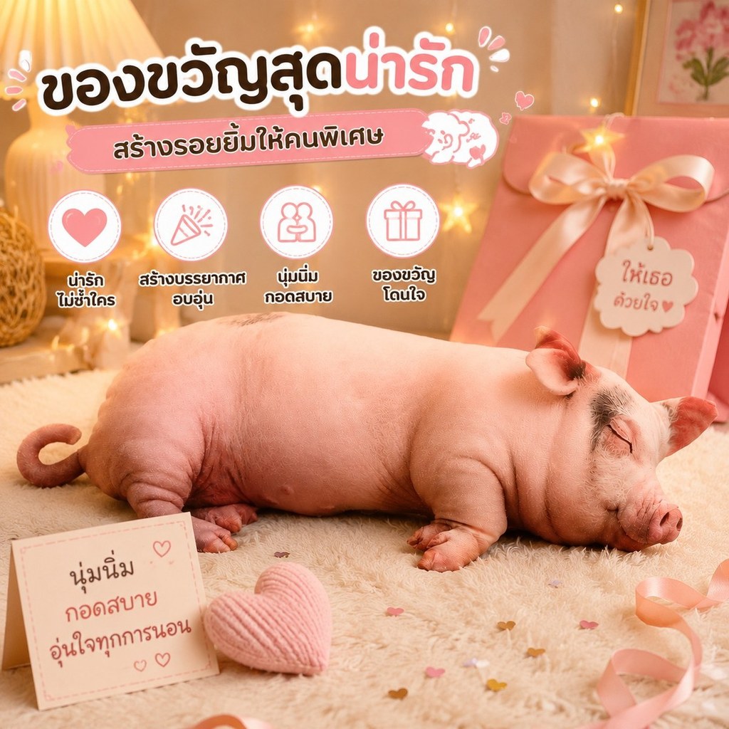หมอนหมูอ้วนคิ้วท์ ขนนุ่มพิเศษ นุ่มนิ่มน่ากอด กอดสบาย เหมาะเป็นของขวัญให้คนพิเศษ 60cm