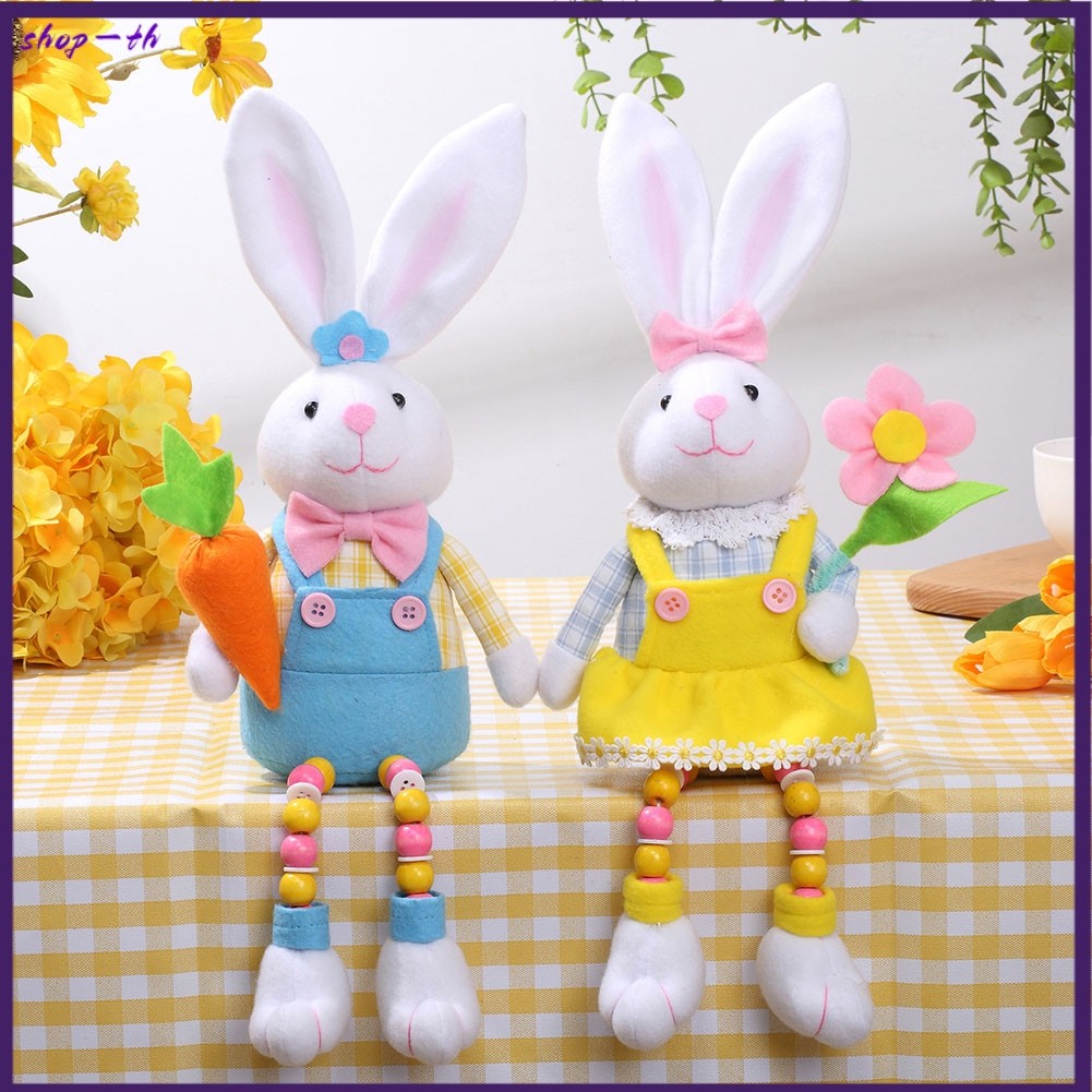 [RDYSHOP] Easter Bunny Decor Easter Spring Bunny Rabbits with Flowers and Carrots Doll