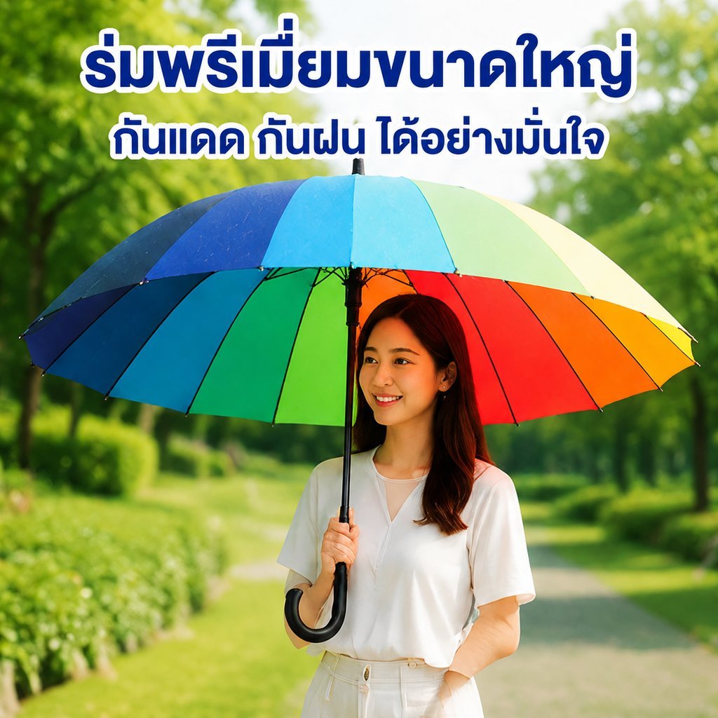 ร่มกันฝน แดด แฟชั่น เนื้อโปร่งแสง ขนาดใหญ่สีรุ้ง สีสันสดใส ป้องกันแสงแดด กันฝน ป้องกันรังสียูวี ด้ามยาว