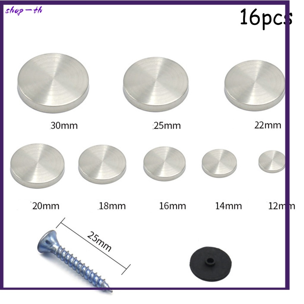 [RDYSHOP] 16 ชิ้น CHROME ELECTROPPLATED MIRROR SCREW CAP THREADED DISPLAY SCREW CAP