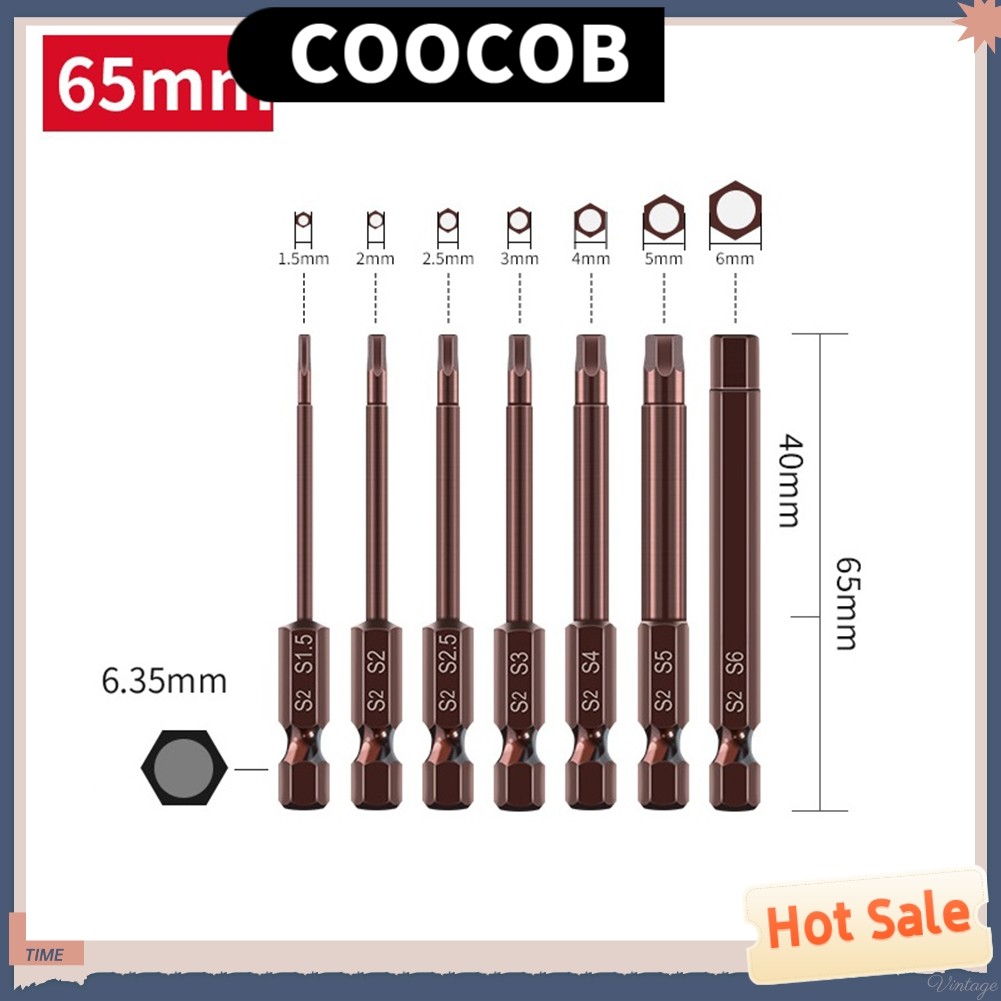65 มม.H1.5-H6 โลหะผสมเหล็ก Hex หัวไขควง Bits สกรูเครื่องมือไดร์เวอร์❀