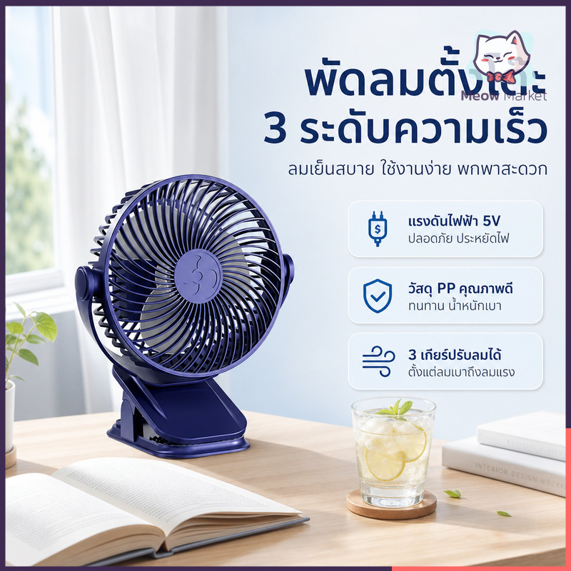 8นิ้ว พัดลมไร้สาย 12000mAh มีแบตในตัว ชาร์จ USB ปรับได้ 360° ตั้ง & หนีบ พกพาสะดวก พัดลม ตั้งโต๊ะ