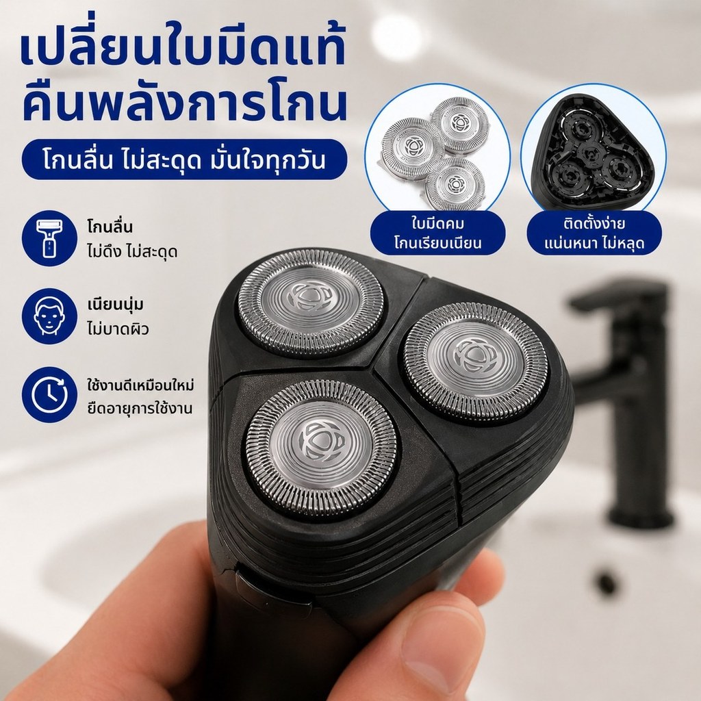 หัวใบมีดโกน SH30 สำหรับ Philips Series 1000 คมชัด ใช้งานสะดวก ชุด 3 ชิ้น รุ่น S1010 S1020 S1050
