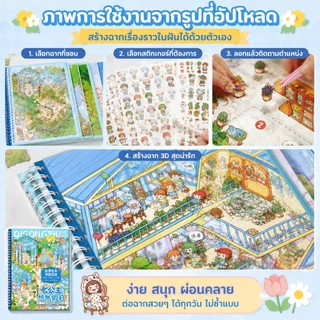 สติกเกอร์ฉากนิทานการ์ตูน แบบเล่ม ใช้สร้างฉากเรื่องราว ตกแต่งสมุดภาพและสมุดจด​