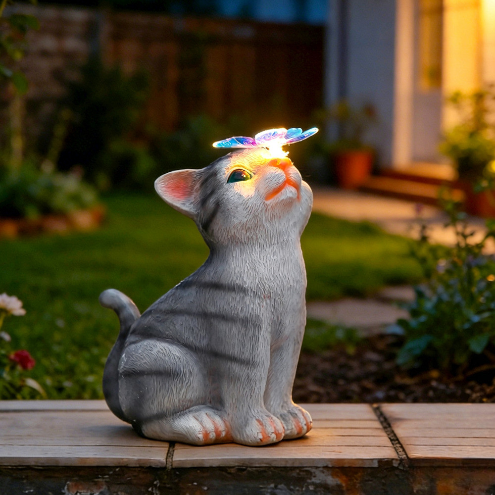 [YAT] สําหรับพลังงานแสงอาทิตย์สําหรับไฟสวนรูปปั้นกลางแจ้งเรซิ่นแมวรูปแกะสลักกันน้ํา LED ตกแต่ง