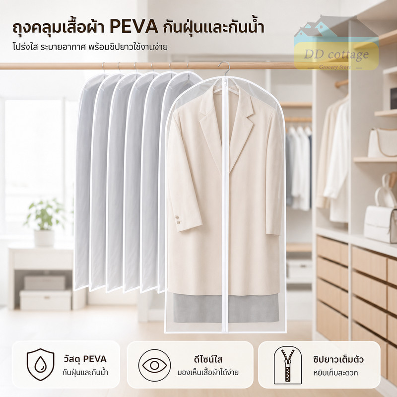 【5 ชิ้น】ถุงคลุมเสื้อผ้า ถุงคลุมเสื้อผ้ากันฝุ่น ป้องกันฝุ่น ถุงคลุมเสื้อผ้า ถุงใส่เสื้อ ถุงใส่สูท ใส่สูท กันยับ