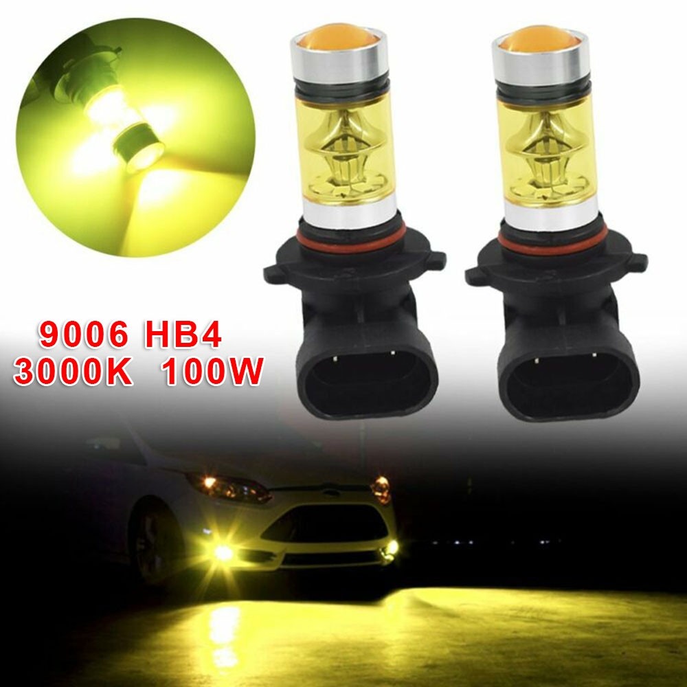 [TRSBX]1 คู่ 9006 HB4 3000K สีเหลือง LED 100W ชุดหลอดไฟขับรถหมอกสว่างเป็นพิเศษ