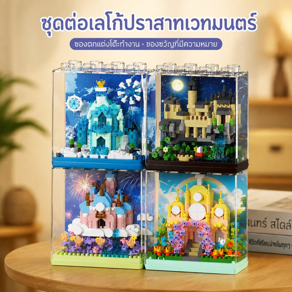 พร้อมส่ง ชุดบล็อกตัวต่อปราสาทในกล่องโชว์ ของเล่นทำเอง สนุกกับครอบครัวและเพื่อน