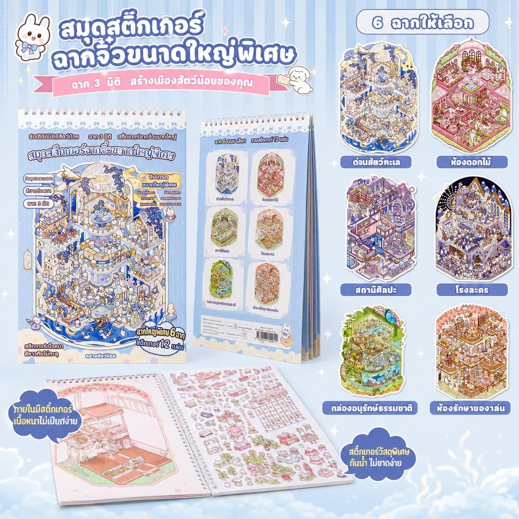 ของเล่นสติกเกอร์จัดฉากจิ๋ว ลายโบราณน่ารัก เด็กเล่นได้ ผู้ใหญ่สะสมได้