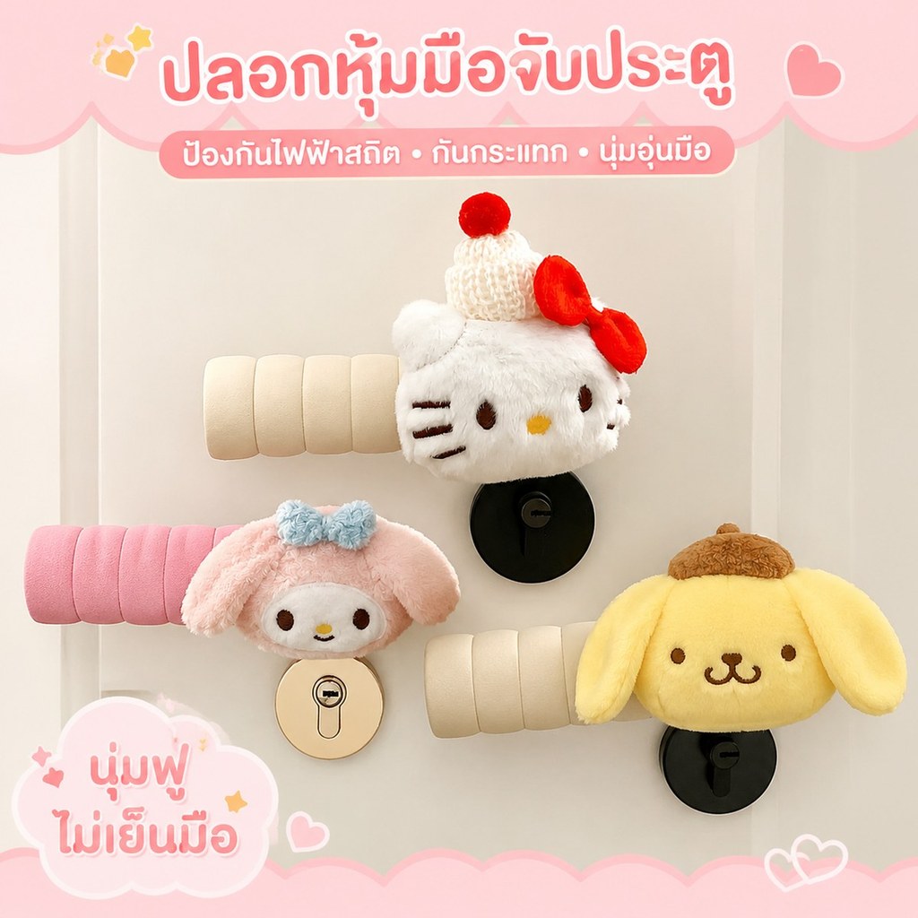 ปลอกหุ้มมือจับประตู KT Cat กันไฟฟ้าสถิต น่ารักมาก เหมาะสำหรับประตูห้องนอน ตกแต่งบ้านสไตล์คิวท์