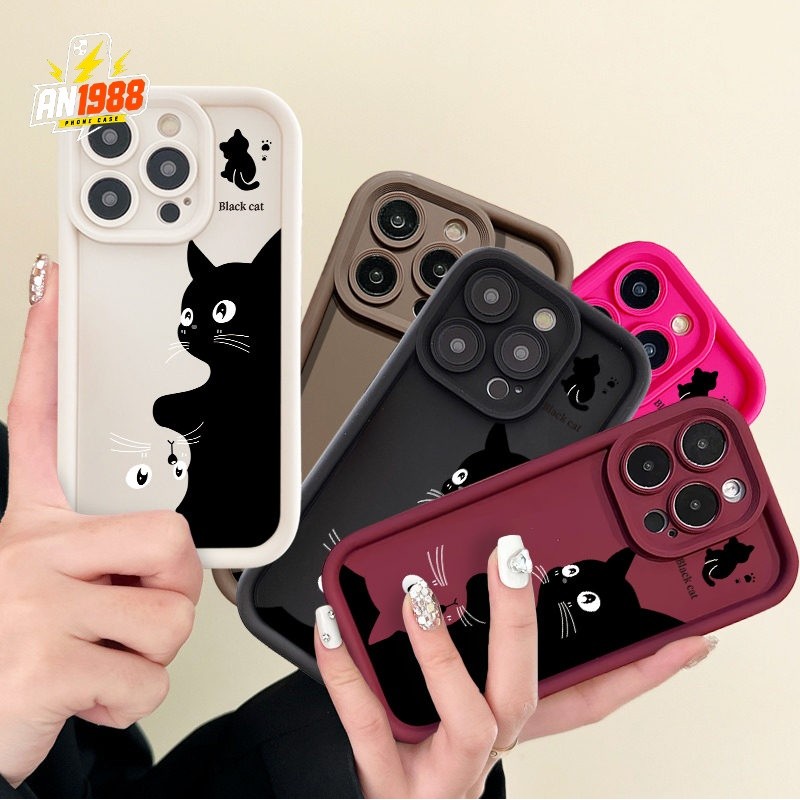Black Cat Silhouette Peeking เคสโทรศัพท์สําหรับ Samsung Galaxy A52S A70 A13 A33 A73 A32 A04S A23 A52