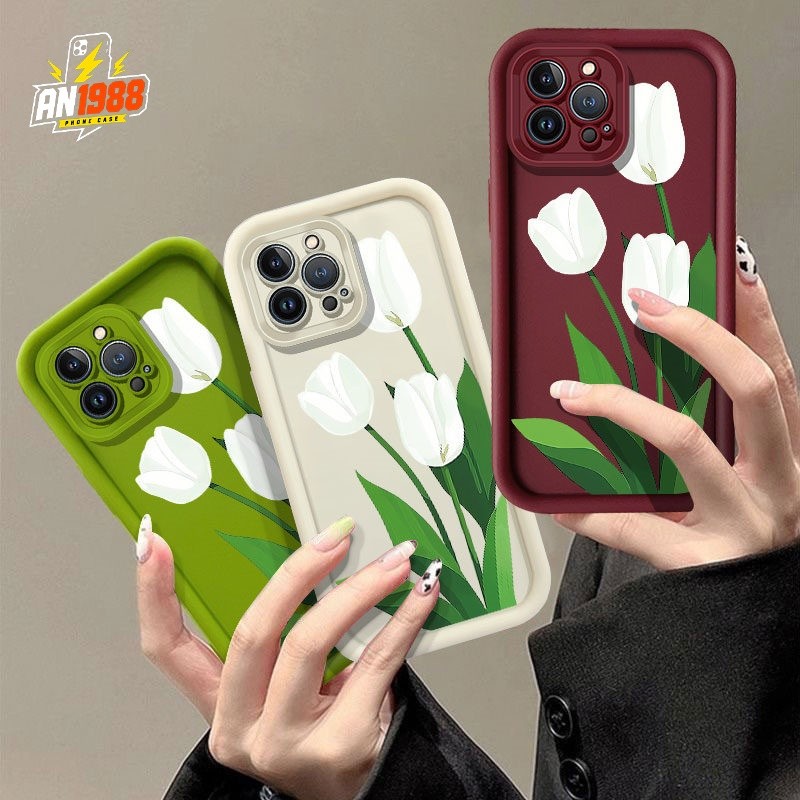 สีขาวทิวลิปก้านสีเขียวทิวลิปมินิมอลเคสโทรศัพท์สําหรับVIVO V25 V15 V27 V21 V15 Pro V11i V29 VIVO Y76 