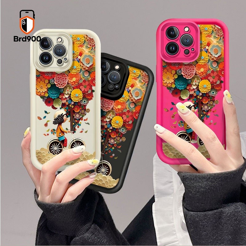 Simple กระดาษศิลปะสาวจักรยานดอกไม้ 3D เคสโทรศัพท์สําหรับ Huawei Y6P Y9 Y7 Y9 Prime Y7 Y7 Pro Y7A Huawei P30 P30 Pro Nova 6se 5t 7i ซิลิโคนนุ่มขอบฝาครอบป้องกัน