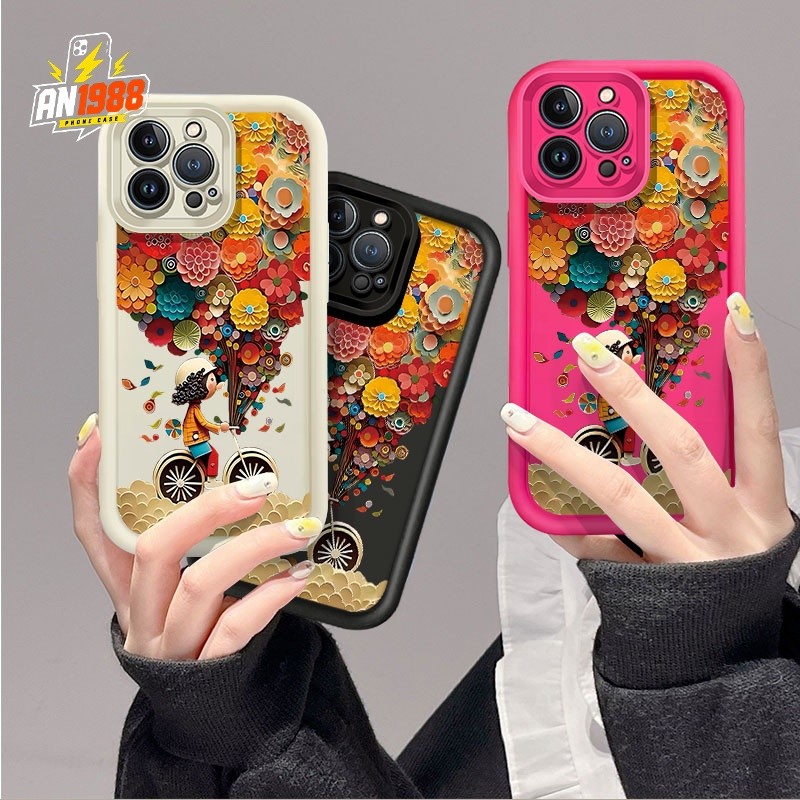 Simple จักรยานสาวดอกไม้ 3D Art กระดาษเคสโทรศัพท์สําหรับ Samsung Galaxy A70 A13 A23 A04S A33 A24 A50 