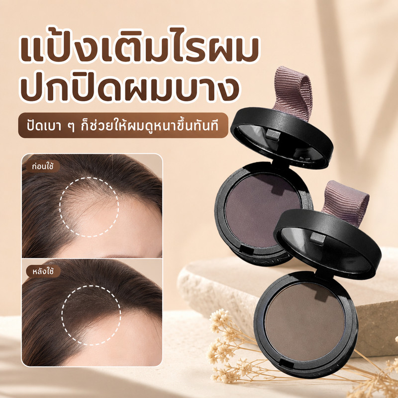 【ซื้อ 1 แถม 1!!】แป้งไรผม แป้งฝุ่นปิดหัวเถิก หัวเหม่ง หัวล้าน ปิดผมหงอก ตกแต่งไรผมให้ดูหนาขึ้น