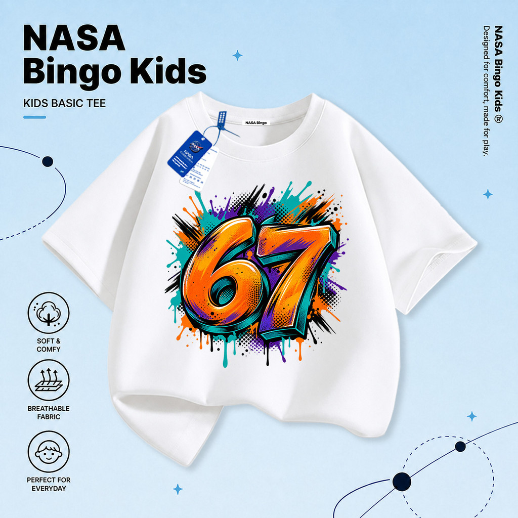 【จัดส่งภายใน 24 ชม.】เสื้อยืดเด็ก NASA แขนสั้น ลาย 67 เท่ๆ ใส่สบาย ไม่เสียทรง เด็ก 1-13 ปี