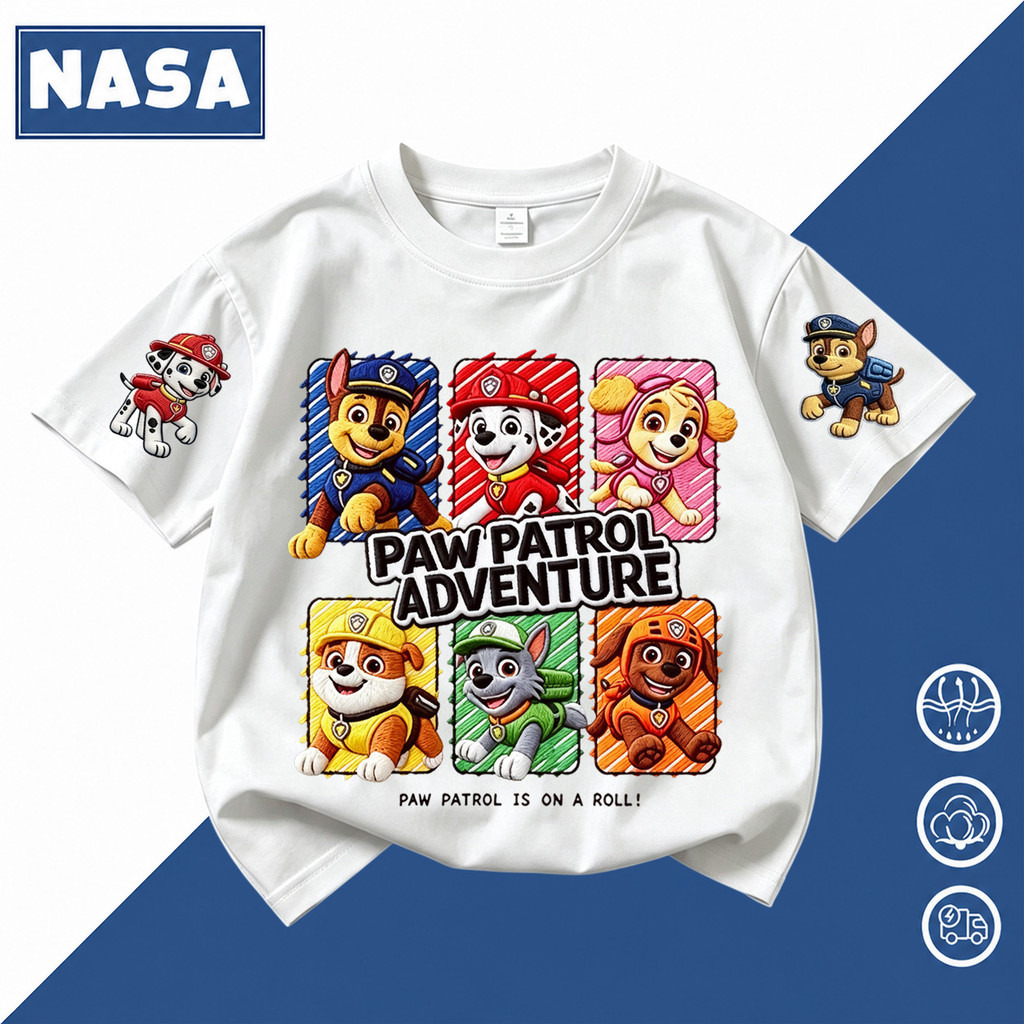 【ส่งจากกรุงเทพ】NASA เสื้อยืดเด็กแขนสั้น ลายการ์ตูน Paw Patrol เสื้อยืดเด็ก ผ้าฝ้ายนุ่ม เหมาะสำหรับเด็กอายุ 2-12 ปี