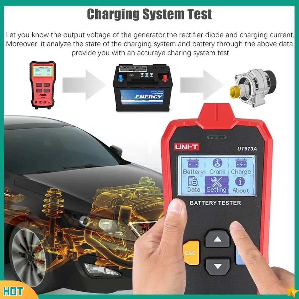 (new94)UT673A UT675A รถสําหรับเครื่องวิเคราะห์เครื่องทดสอบแบตเตอรี่ 12V/24V แรงดันไฟฟ้ายานยนต์