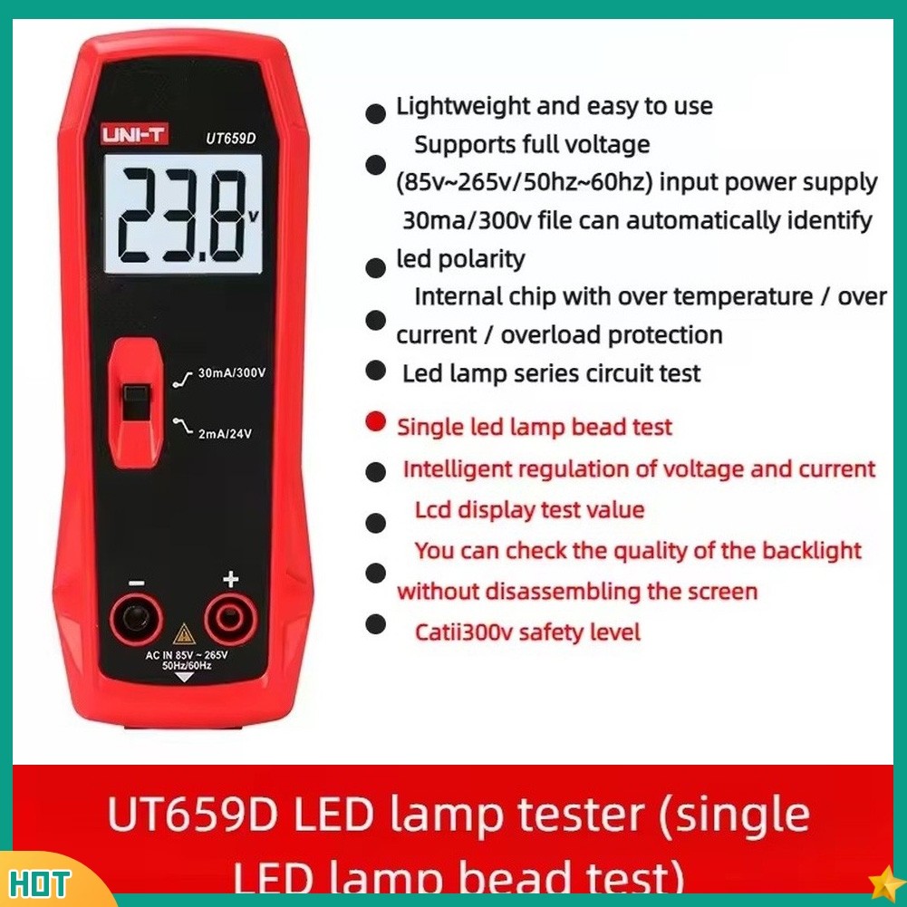 (new94)UT659A/UT659D เครื่องทดสอบไฟ LED – 0–300V เครื่องทดสอบเอาต์พุตสําหรับแถบไฟ LED