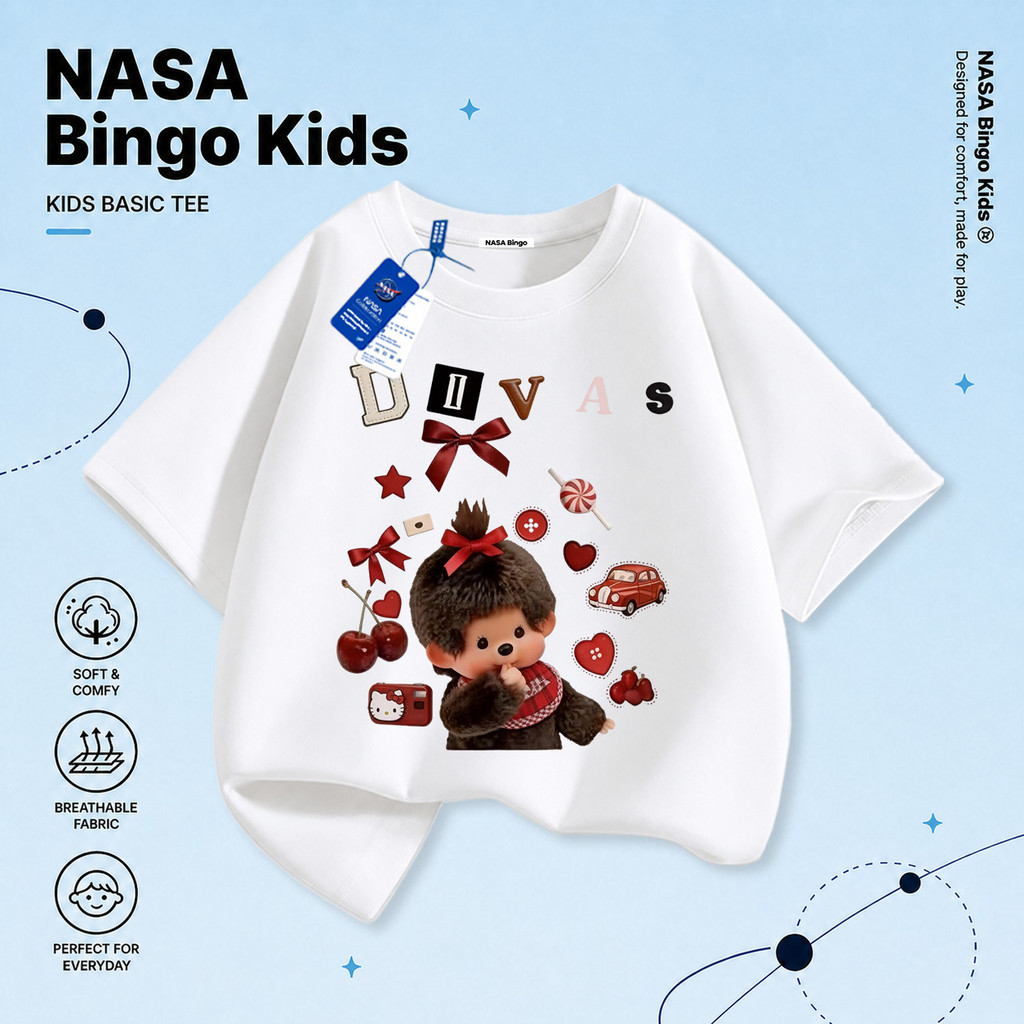 【กรุงเทพฯจัดส่ง】NASA เสื้อยืดเด็ก พิมพ์ลายน่ารัก คอกลมแขนสั้น นุ่มสบายผิว สำหรับเด็ก 1-13 ปี
