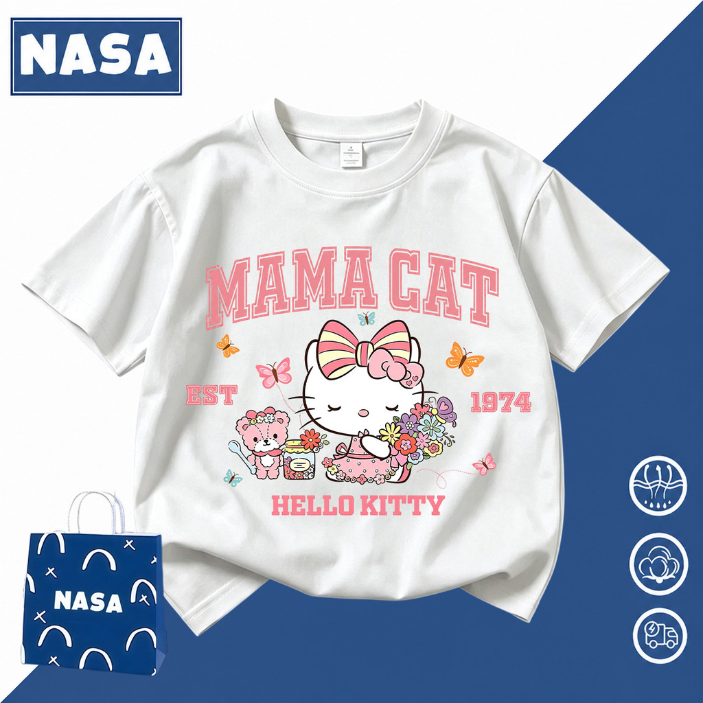 【จัดส่งวันเดียวกัน】เสื้อยืดแขนสั้นเด็ก NASA Hello Kitty เสื้อเด็กผู้หญิง เสื้อลายดอกเด็กผู้หญิง ระบา