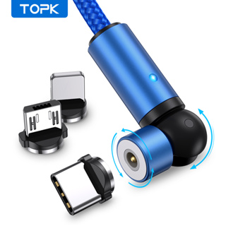 Topk 3 in 1 สายชาร์จแม่เหล็ก 360 ° + 180 ° สายชาร์จโทรศัพท์ แบบแม่เหล็ก หมุนได้ สําหรับ iPhone Micro USB Type C Android hones