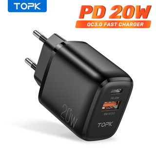 Topk ปลั๊กชาร์จ USB C 20W 2 พอร์ต PD &amp; QC 3.0 Type C ชาร์จเร็ว สําหรับ iPhone 13 13 Pro 12 12 Pro 12 Pro Max 11 XS XR X 8 iPad Pro และอื่น ๆ