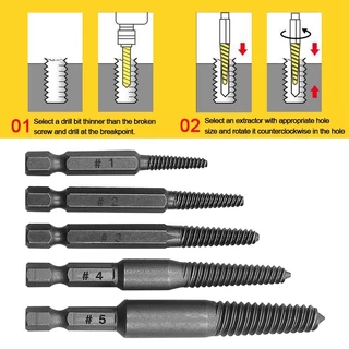 One ชุด 5 ชิ้นสกรู Extractor เจาะ Bits ชุดคู่มือ, Broken Bolt Remover Hex Shank พร้อม Spanner สําหรับเครื่องมือมือ