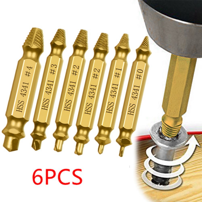 ชุดเดี่ยว KRACHTIG 6 ชิ้น HSS เสียหาย Fastener Extractor Bits Gold Silver Finish Broken Bolt Stripped สกรูชุดถอด