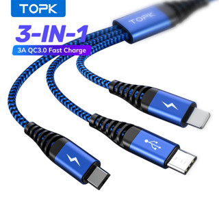 Topk 3 in 1 สายชาร์จ USB Type C สําหรับ iPhone 14 13 12 11 XR X XS Max Samsung S20 S9 S10 Xiaomi OPPO USB C