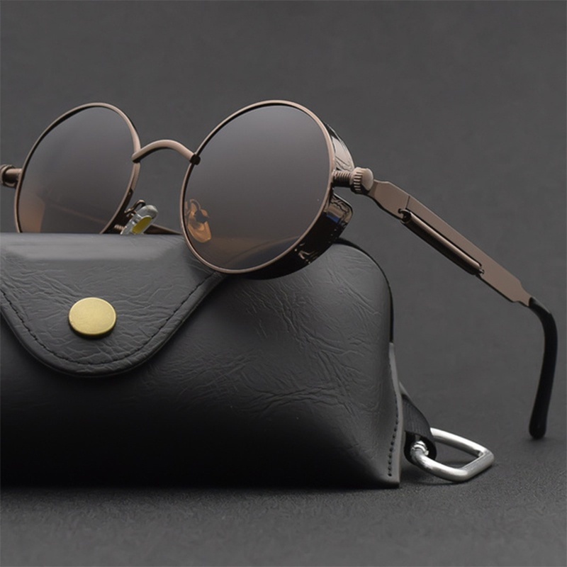 Classic Gothic Steampunk ผู้ชายและผู้หญิงกรอบวงกลม Retro UV400 แว่นกันแดดคุณภาพสูง
