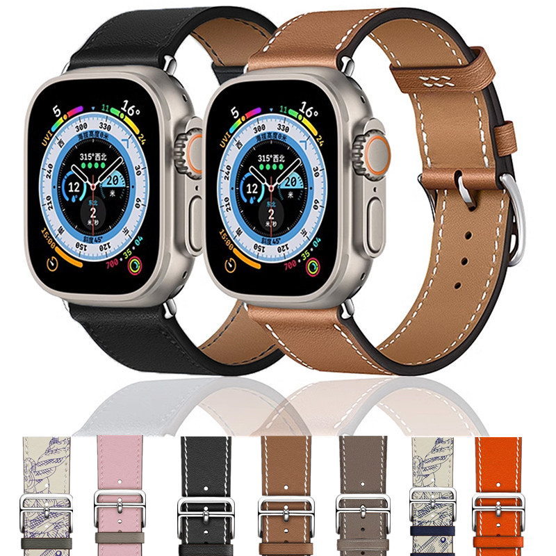 สายนาฬิกาข้อมือหนัง สีพื้น แบบเปลี่ยน สําหรับ Apple Watch 45 มม. 41 มม. 44 มม. 40 มม. Series 9 8 7 6 SE 5 4