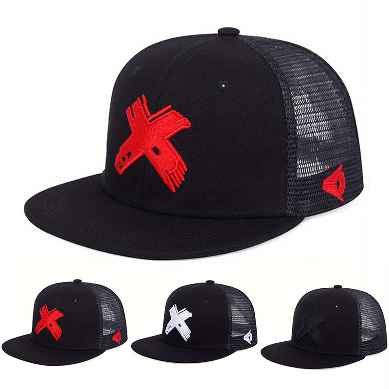 1 Unisex X หมวกตาข่าย ปักลาย ฮิปฮอป กลางแจ้ง ปรับได้ หมวกกันแดด เหมาะสําหรับผู้ชาย ผู้หญิง ฤดูใบไม้ผลิ ฤดูร้อน เดินทาง ริมทะเล ปาร์ตี้