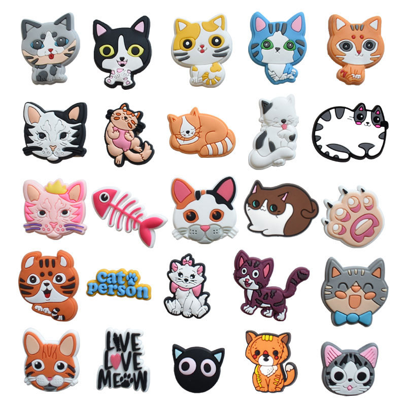 อุปกรณ์เสริม จี้รูปแมว PVC สําหรับตกแต่งรองเท้า 25 ชิ้น