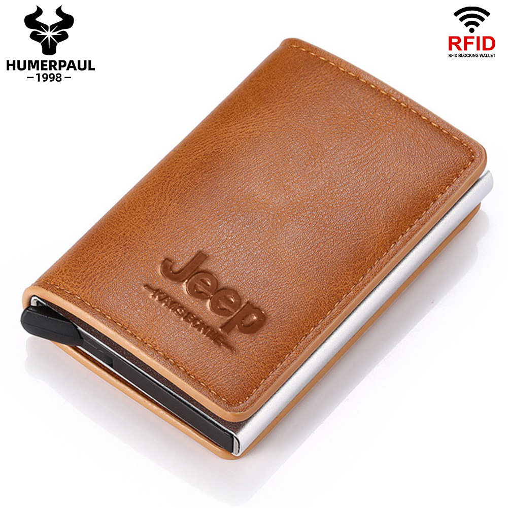 Humerpaul RFID กระเป๋าสตางค์ อลูมิเนียม หนัง PU แบบบาง ป้องกันขโมย สําหรับใส่บัตรเครดิต
