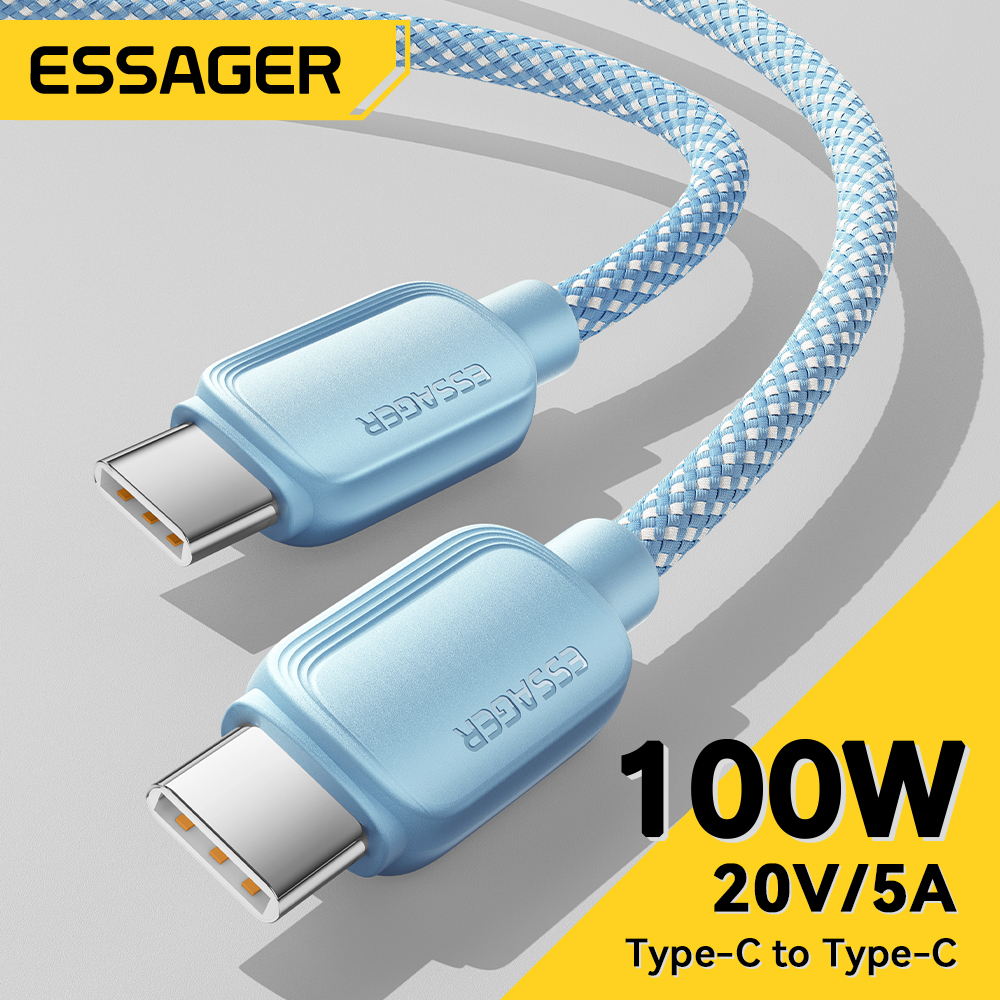 Essager สายเคเบิล Type-C ถึง Type-C 100W PD ชาร์จเร็ว สาย USBC เป็น USB C สําหรับ Macaron ไอโฟน แม็ก