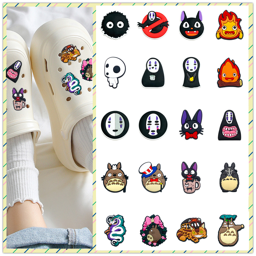 Spirited Away ตัวการ์ตูน Jibz น่ารัก หัวเข็มขัด PVC สําหรับตกแต่งรองเท้า Crocs DIY