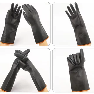 ถุงมือยางลาเท็กซ์ทนกรดสําหรับงานหนักถุงมือทํางานยางกันลื่นเพื่อความปลอดภัยทางเคมี