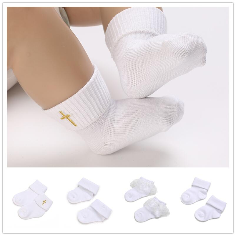 ผ้าฝ้าย Babptism สีขาวใหม่ BORN COTTON INFANT TODDLER ถุงเท้าเด็ก 0-18 เดือน