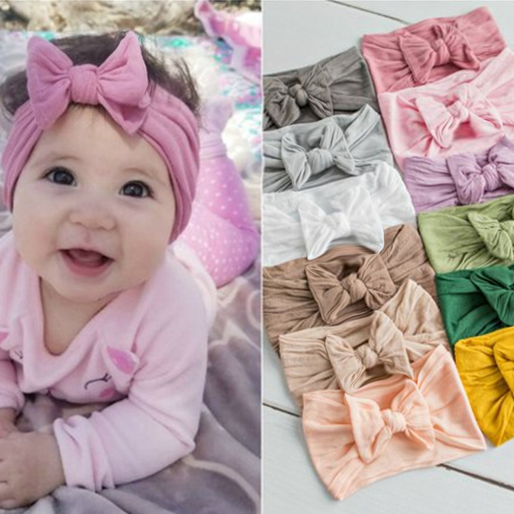 ที่คาดผม ประดับโบว์น่ารัก แบบยืดหยุ่น สีพื้น สําหรับเด็ก