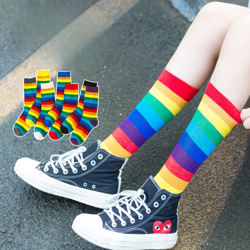ถุงน่องแฟชั่น สีรุ้ง สีสันสดใส สําหรับสตรี