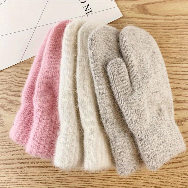 ถุงมือขนกระต่ายสองชั้น 1 คู่ ฤดูหนาว เวอร์ชั่นเกาหลี สีพื้น ทุกนิ้ว ฤดูหนาว ผู้หญิง ถุงมือ เด็กผู้หญิง ถุงมือ