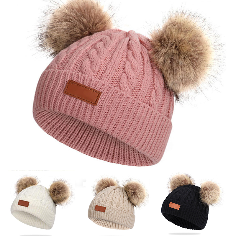 น่ารัก Furball หมวกเด็กฤดูใบไม้ร่วงฤดูหนาวถักเด็ก Beanie ฤดูหนาวกลางแจ้ง Warm เด็กถักหมวก