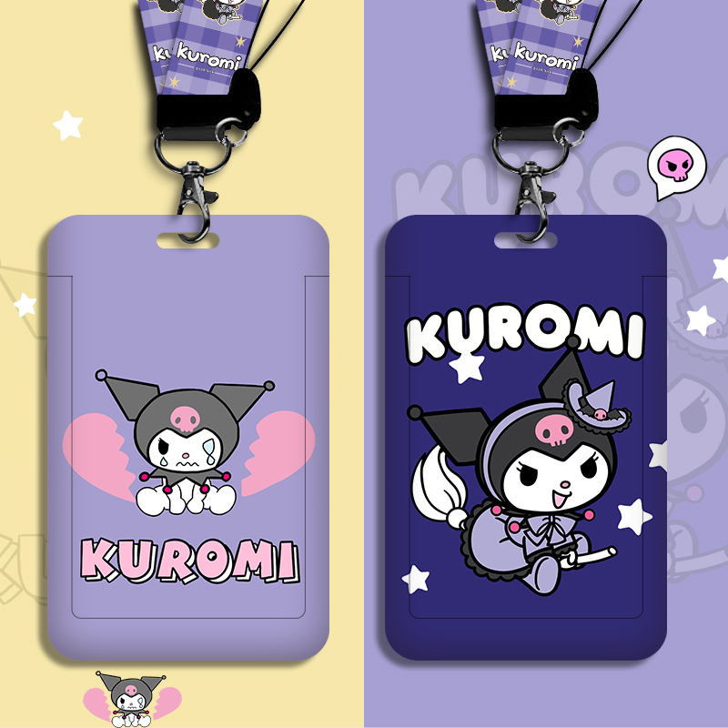 Kuromi ชุดกระเป๋าใส่บัตรนักเรียน และบัตรรถบัส ของขวัญเทศกาลฤดูใบไม้ผลิ สําหรับสํานักงาน 2 ชิ้น